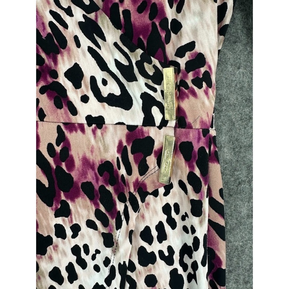 Calvin Klein Leopard Print Dress Women M Wrap Style Purple Black Knee Length - Picture 3 of 13